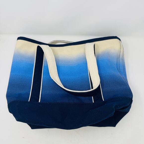 Land’s End Canvas Cream Navy Blue Ombre Tote Bag Shoulder Handles - Picture 2 of 8